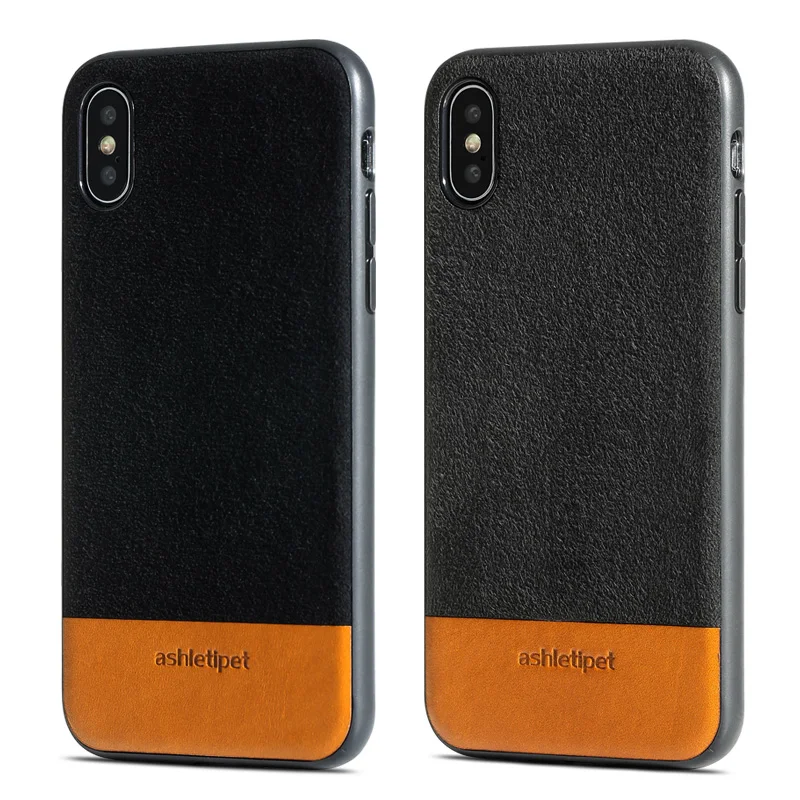 luxury materials phone case for iPhone X suede and cowhide stitching all-inclusive protection wangcangli |