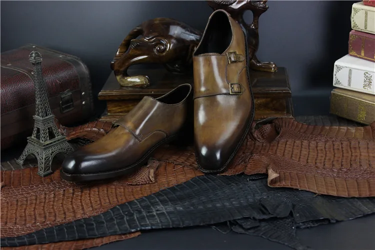 Ручная Роспись Цвет Пряжки Монах Ремень Обуви Goodyear Welt Обувь Ручной работы для