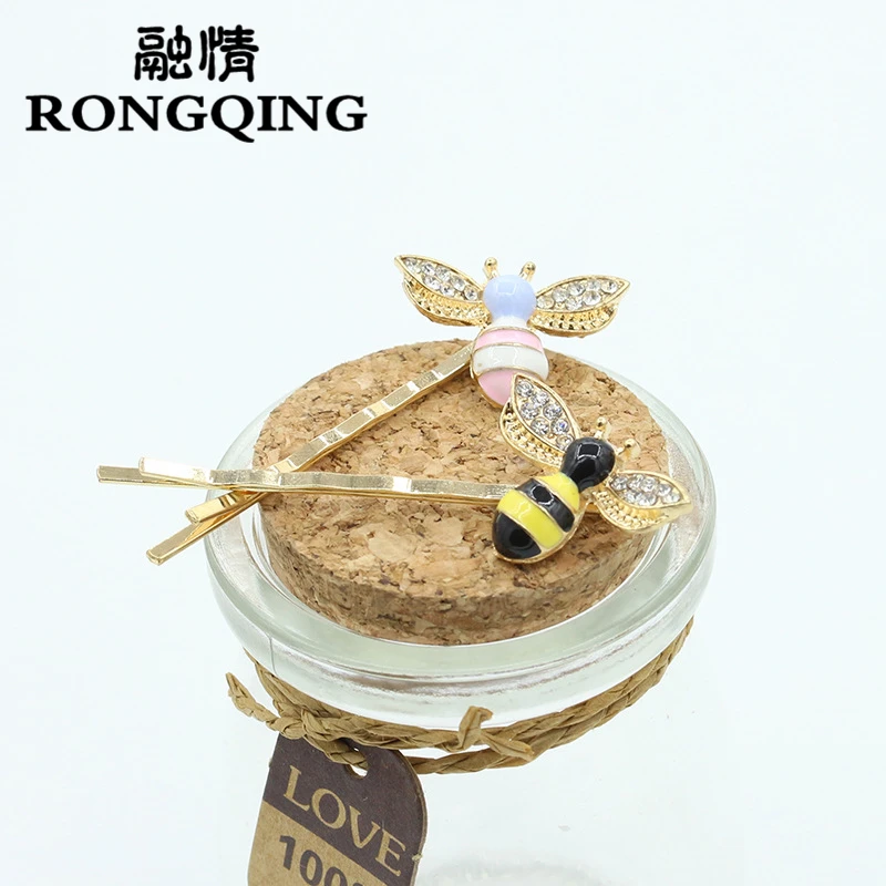RONGQING 2 шт./лот корейские модные милые заколки для волос со стразами и пчелами