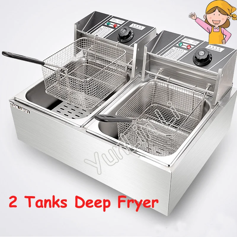 Commercial Electric Fryer Double Tanks Deep Fryer with Baskets Frying Pan Stainless Steel French Fries Cooker Chicken Machine