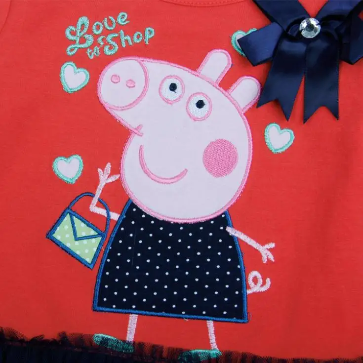 FREE SHIPPING H4549#2014 new fashion nova baby girls flower peppa pig long sleeve summer party dress for | Детская одежда и обувь