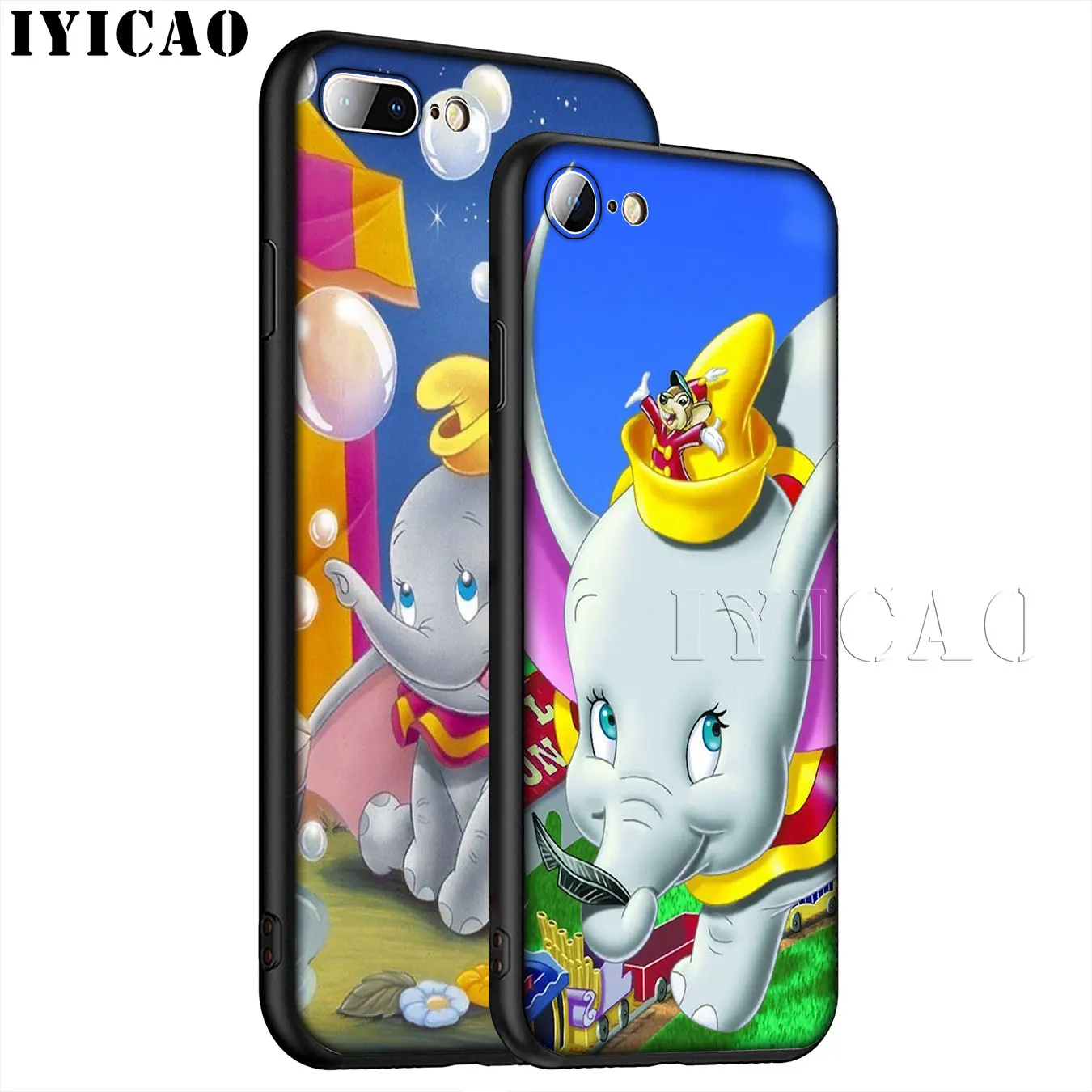 IYICAO Dumbo Cute elephant Anime Soft Silicone Phone Case for iPhone XR X XS 11 Pro Max 6 6S 7 8 Plus 5 5S SE 10 Black Cover |