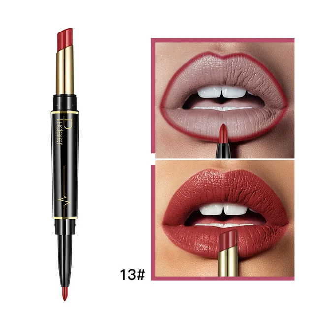 Pudaier 16 Colors Double-Head Matte Lipstick Lipliner Mat Lips Liner Pen Sexy Nude Red Lip Pencil Long Lasting Makeup Cosmetic |