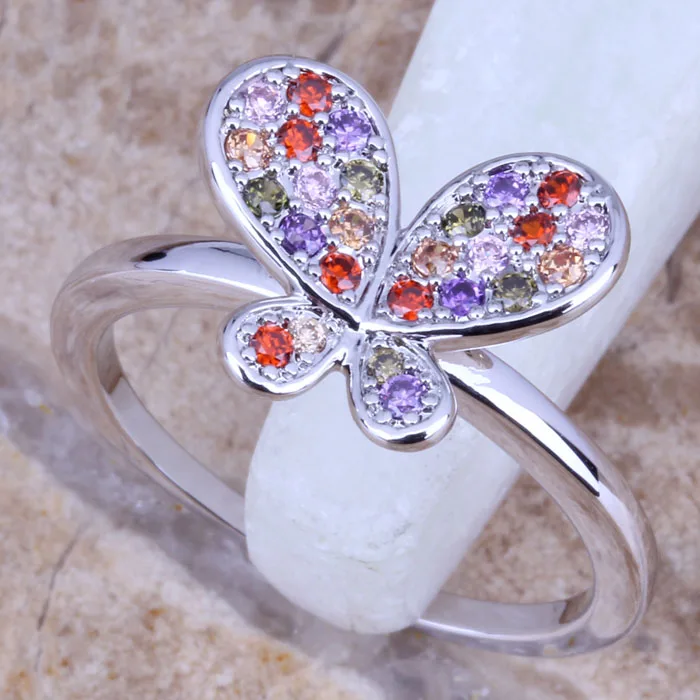 Женское серебряное кольцо с разноцветным кубическим цирконием размеры 6 / 7 8/9