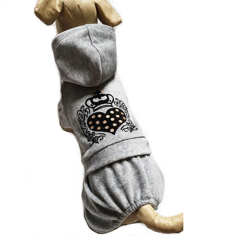 Спортивный бархатный комбинезон FODOG для собак и кошек с капюшоном короной узором