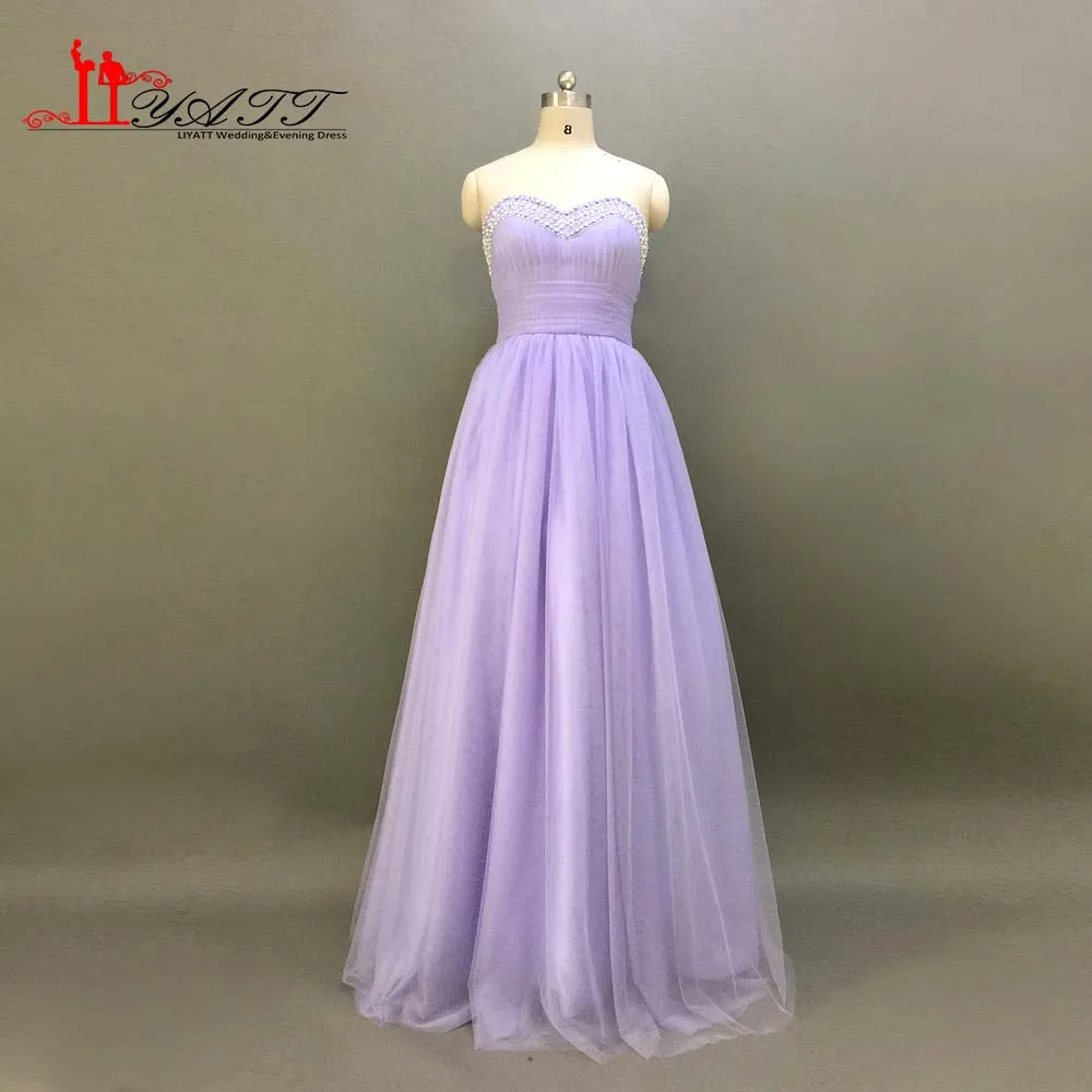 vestido de baile Sweetheart Pearls Beading Neckline Lavender Bridesmaid Dresses A-Line Tulle Lace Up Sequins Liyatt | Свадьбы и