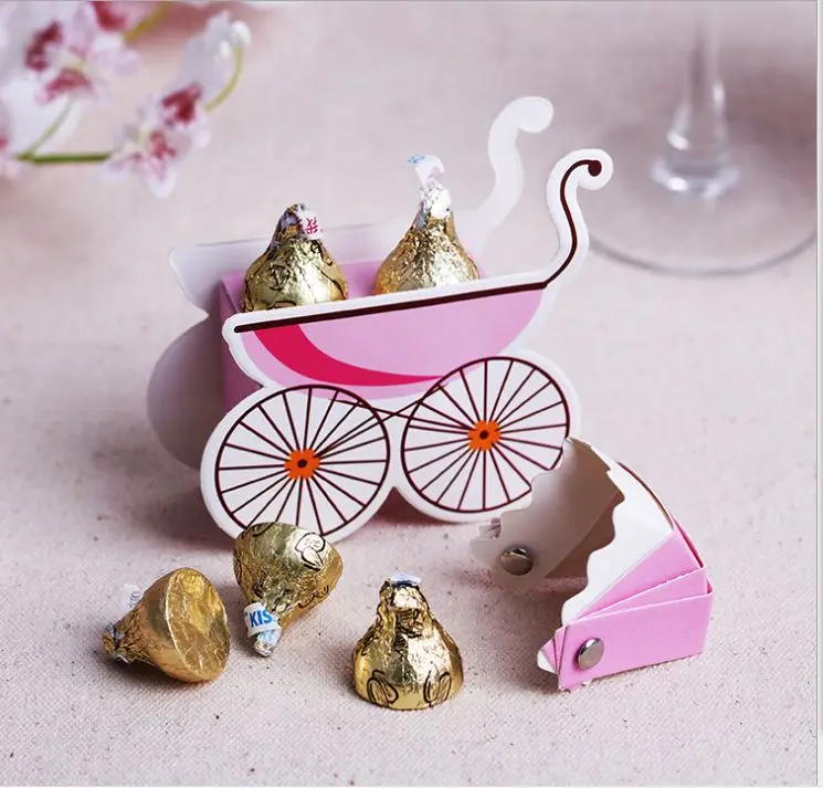 

Hot Sale 300pcs/lot Stroller Candy Boxes Pram Baby Shower Shape Cases Wedding Favor Party Gift Box DIY Decor Drop Shipping