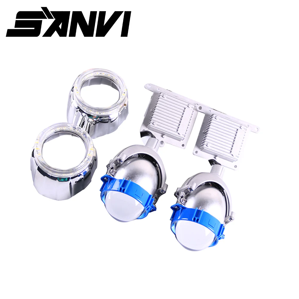 

Sanvi 2.5inches 35W 5500k Bi LED Projector Lens Headlight H4 H7 9006 Car Light Retrofit Kit With Angel Mask Mortorcycle light