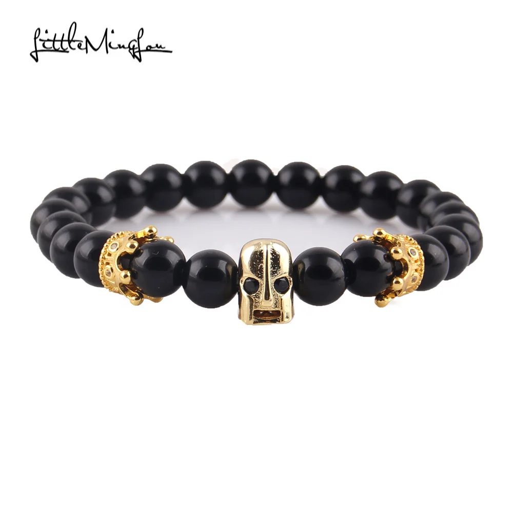 Маленький мужской браслет MingLou с бусинами черный глаз спартанская Корона воин