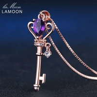 lamoon crown key pendant 925 sterling silver necklace jewelry 0 4ct amethyst gemstones necklaces rose gold plated chain lmni004