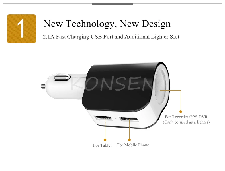 KONSMART 2.1A двойной USB Смарт автомобильное зарядное устройство адаптер с легкосплавные диски для iPhone iPad мобильных телефонов регистратор автомобиля gps DVR