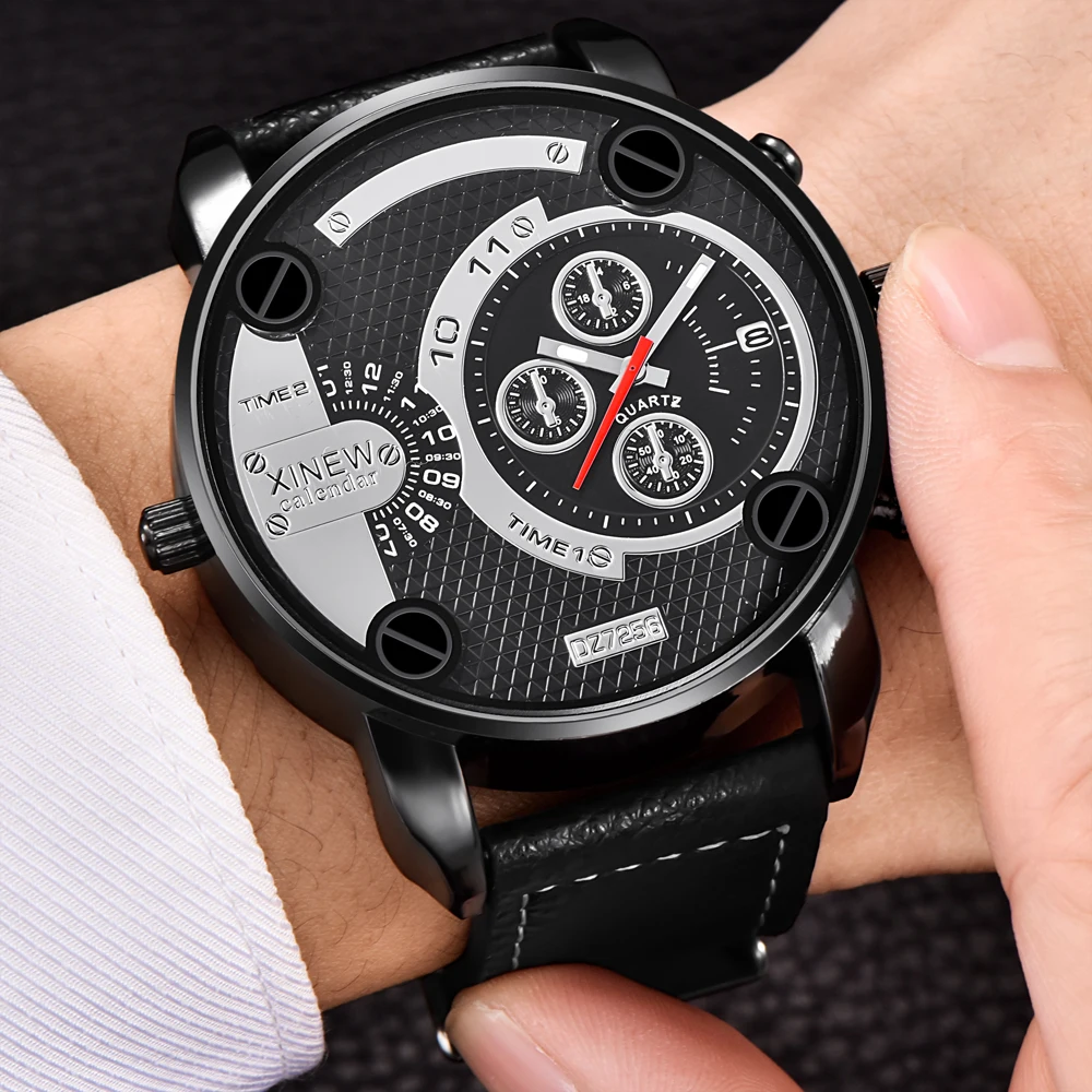 

Famous Designer Mens Watches Brand Luxury Quartz Wristwatches Leather Band Big Face Military Date Clock relogio masculino dz