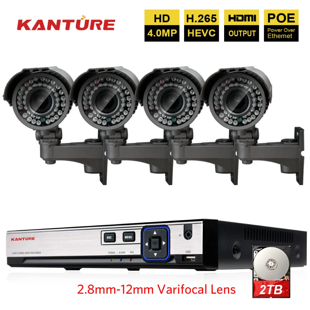 KANTURE H.265 + 4CH 5MP POE система NVR 48V 4.0MP 2 8 12 мм варифокальная Водонепроницаемая ip камеры с