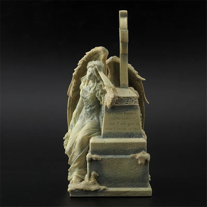 Загадочная серия, фигурки ангела с крестом на кладбище, жизнь, Королла, Библейский человек, художественная скульптура из смолы, искусство и ремесло, украшение для дома R813