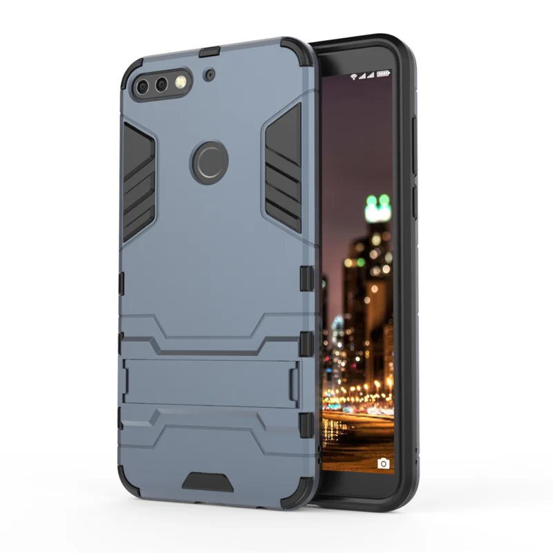 Для Coque huawei Honor 7C чехол на Honor 7C крышка Hforor Жесткий PC подставка силиконовая гибридная Броня задняя защита черный противоударный - Цвет: Navy Blue
