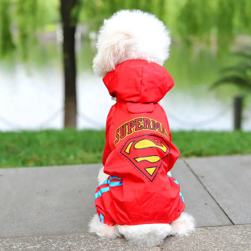 Собака дождевик Водонепроницаемый одежда пальто с капюшоном куртка Супермена