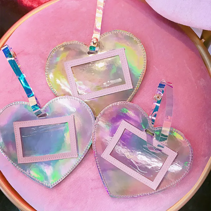 Кожаный дорожный Багаж держатель тегов голограмма ярлык в форме сердца ремни