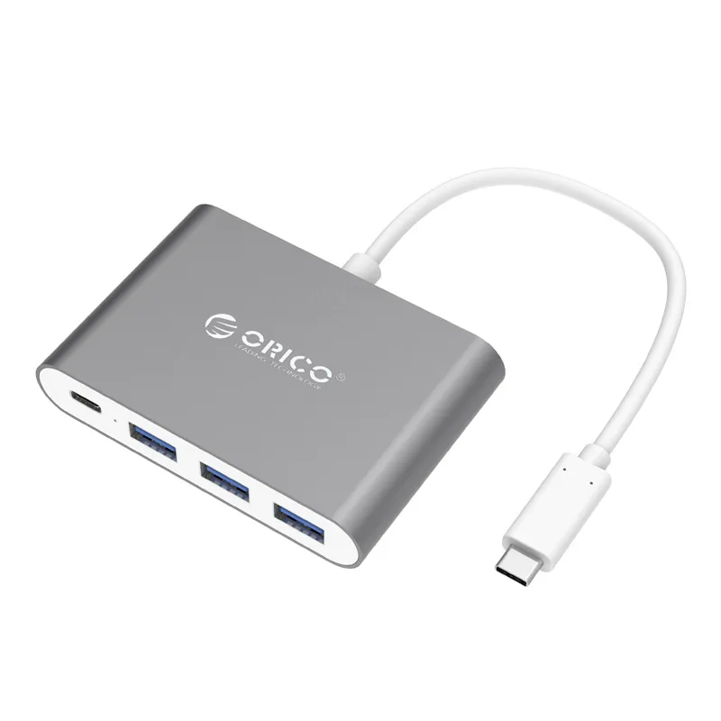 ORICO алюминиевый type-C PD зарядный концентратор USB3.1 Gen1 5 Гбит/с высокоскоростной с 15 см Дата-кабель-(RC3A - Цвет: Gray
