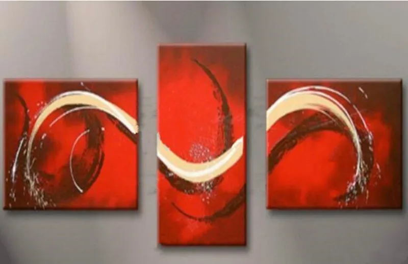 Handmade Modern Home Decor Arts 3 Panel Wall Painting Pictures Hand-painted Abstract Graffiti Lines Red Oil Paintings on Canvas | Дом и сад