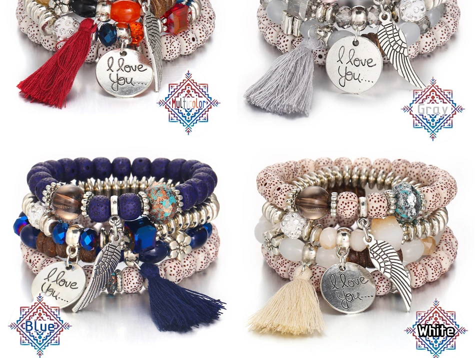 MNWT Boho талисманы кисточкой браслет натуральный браслет с камнями Кристалл бисера браслеты для женщин Винтаж браслет подарок Pulseira Feminina