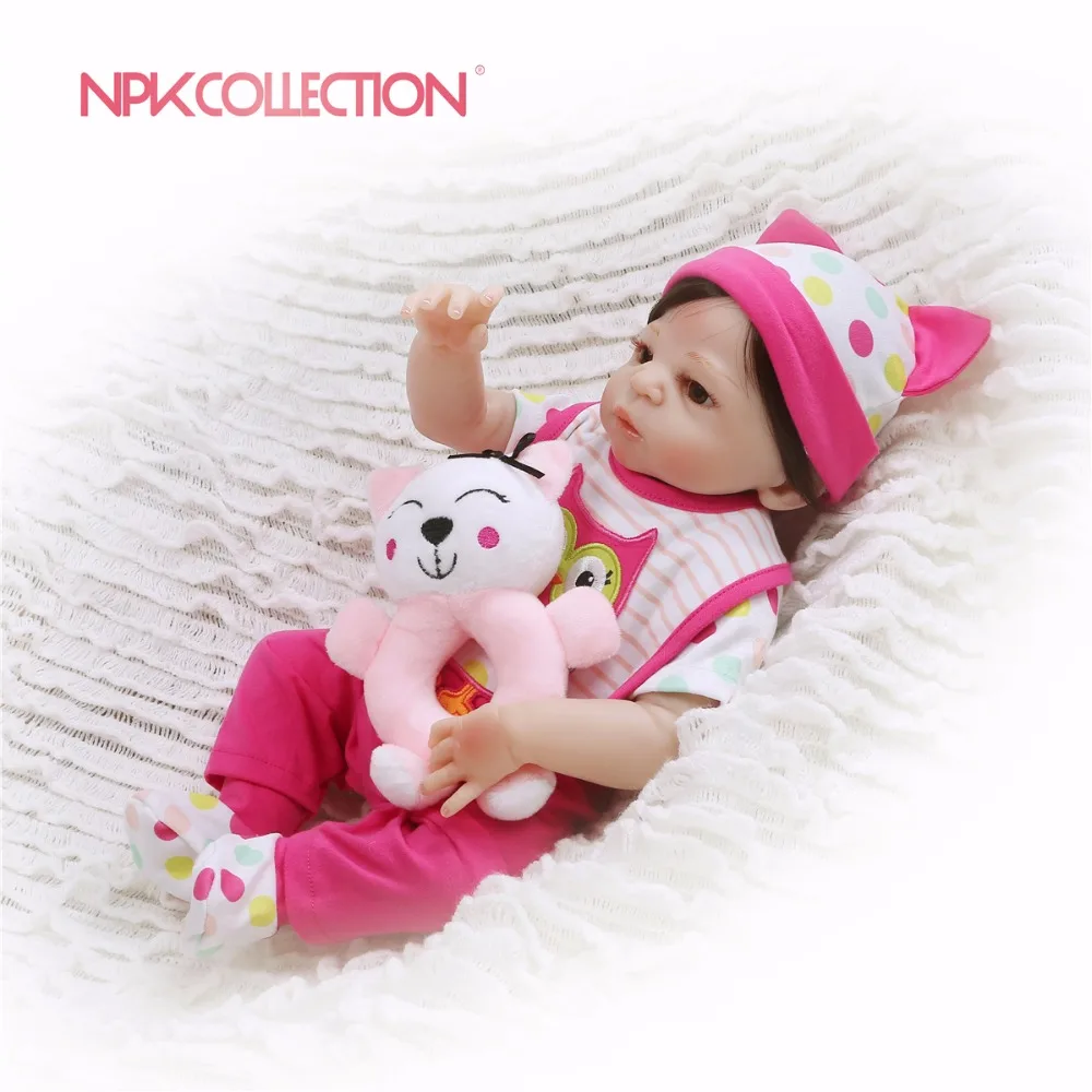 NPK 19 дюймов 46 см милый кот Reborn Doll маленький полный силикон Bebes Girl Boneca модные