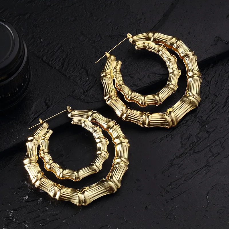 Legenstar New Limited Acrylic Hiphop Earings Oorbellen Orecchini Large Bamboo Joint Hoop Earrings Gold Color Korean Earring | Украшения и
