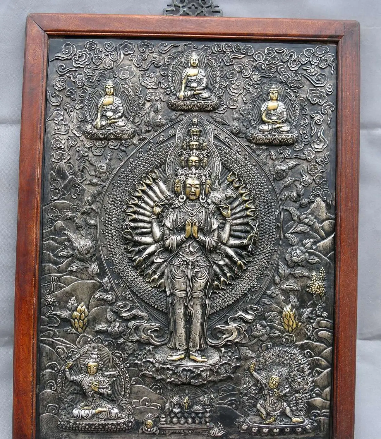 Бесплатная доставка 30 &quotтибетская деревянная Серебряная позолоченная медь пять