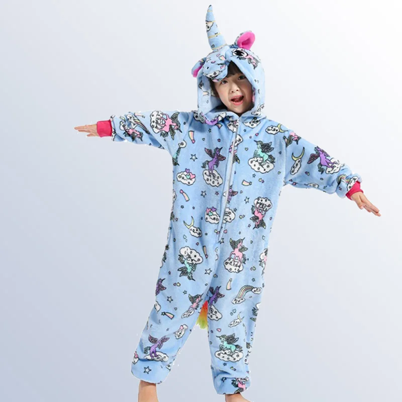 Детский костюм единорога фланелевые пижамы для мальчиков и девочек с героями