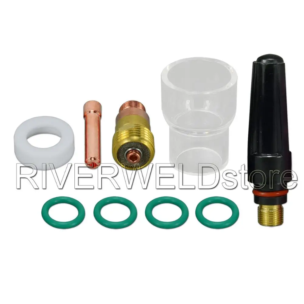 

TIG Stubby Gas Lens Collet Body 3/32" Ø2.4mm Collet 10N24S #12 Pyrex Cup Kit For DB SR WP 17 18 26 TIG Torch Welding 9PCS