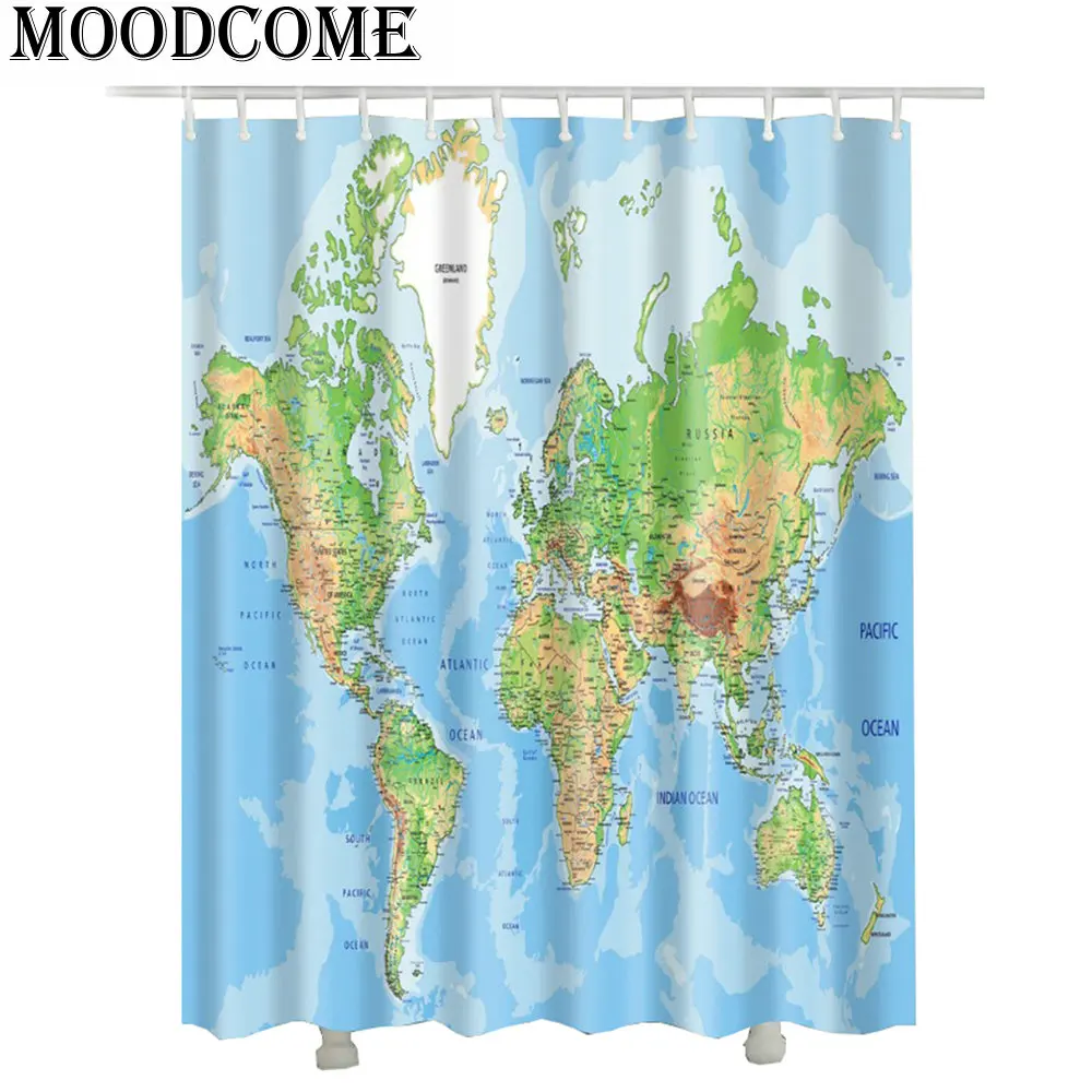 

3D world map bathroom curtain 2017 beach polyester shower curtain rideau douche en tissu