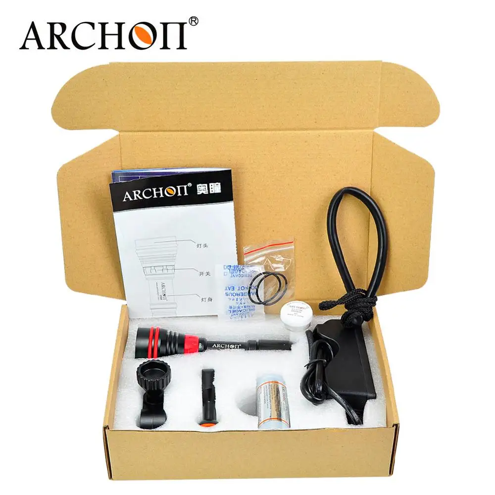 With battery charger ARCHON D26VR W32VR 2000 люмен белый и красный светодиодный подводная фотография видео светодиодный фонарик для подводного плавания - Испускаемый цвет: With battery charger