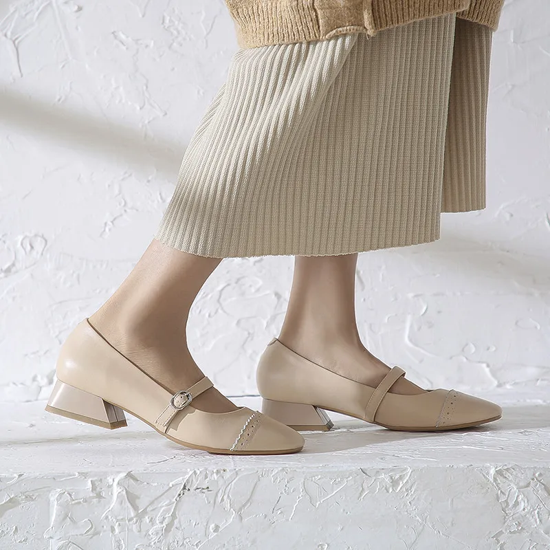 

ASUMER size 34-43 fashion pumps shoes women square toe genuine leather shoes shallow med heels shoes elegant office dress shoes
