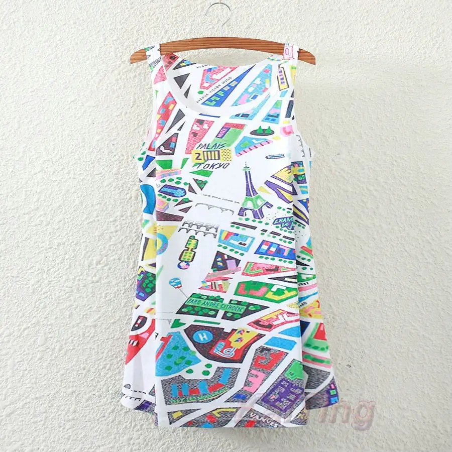 Женская Винтажная футболка без рукавов белая с принтом животных и сердечек