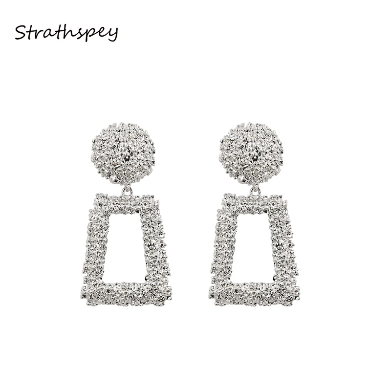 STRATHSPEY Geometry Metal Hammered Statement Earrings For Women Big Pendant Black Drop Earring Fashion Jewelry Wholesale | Украшения и