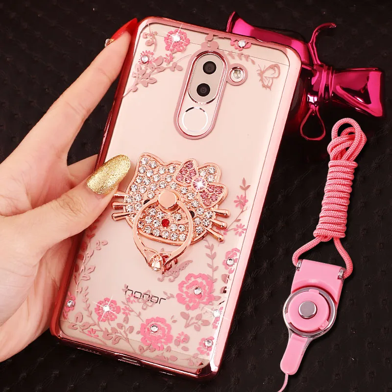 MANDERM huawei honor 6x case luxury brand rhinestone stand holder silicon cover for 6X Mate 9 Lite GR5 2017 |