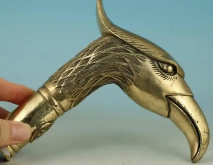 Латунь Азиатские китайский старый ручной резной попугай собирать статуя трость