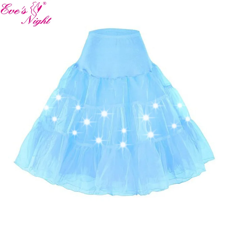Led Lighting Party Dance Show Midi Tutu Skirt Women Festival Big Hem Mesh Pleated Petticoat Plus Size 3xl 4xl 5xl 6xl Dropship - Цвет: Sky Blue