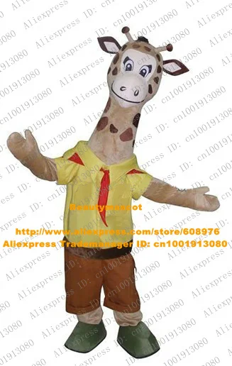 Smart Brown Giraffe Deer Mascot Costume Mascotte Jirafa Cameleopard With Yellow T-Shirt Pants Adult No.4586 Free Ship | Тематическая