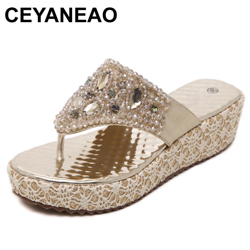 CEYANEAO 2019 женская летняя обувь сандалии золотого и серебряного цветов из бисера