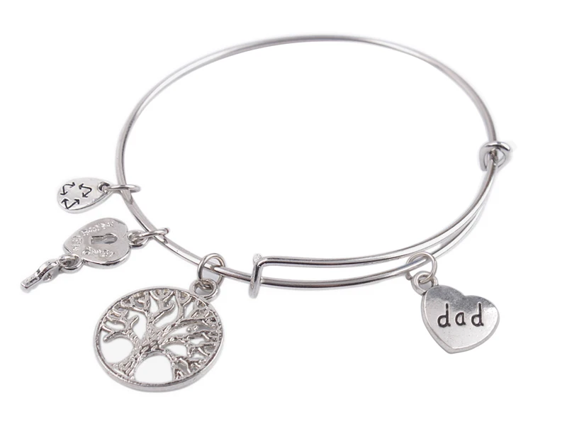 

5PCS Fashion Expandable metal Wire Bangle Dad Heart Charm Bracelet #92127