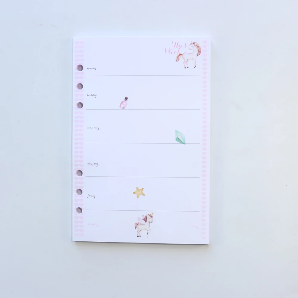weekly planner Domikee милый многоразовый 6 отверстий студенческий внутренний бумажный сердечник для переплета блокнот канцелярские принадлежности: еженедельник линия сетка пустой список, A5A6 - Цвет: weekly planner