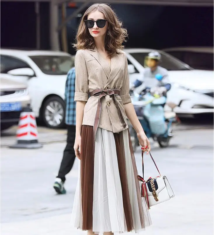 Женский облегающий костюм из двух предметов новый пиджак и подходящая сетчатая