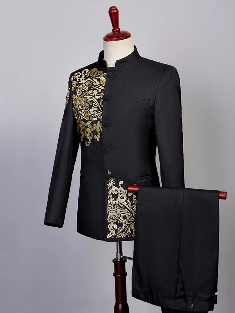 Куртка и брюки мужские черные белые комплекты в китайском стиле|party suit|suit standcostume