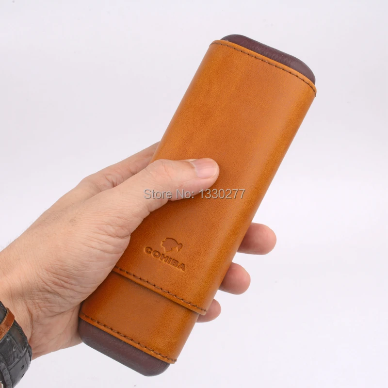 COHIBA кедровый деревянный ящик для сигар коричневый Crazy Horse текстурный узор Кожаный Портсигар подходит 2 пальца до 54 колец сигары