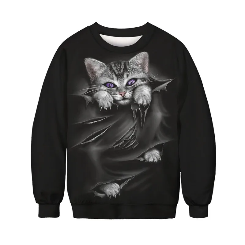 SOSHIRL Naughty Cat 3d Sweatshirt Hip-hop Streetwear Punk Black Hoodie Sweatshirts Funny Casual Harajuku Clothes Jumper Pullover | Мужская