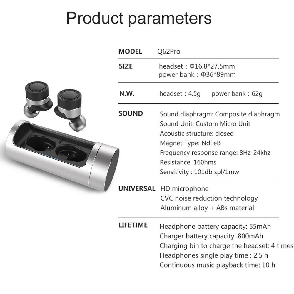 Ovevo Q62 Pro TWS Bluetooth наушники стерео HiFi двойные Wrieless наушники AAC CVC 6,0 шумоподавление с микрофоном зарядная док-станция