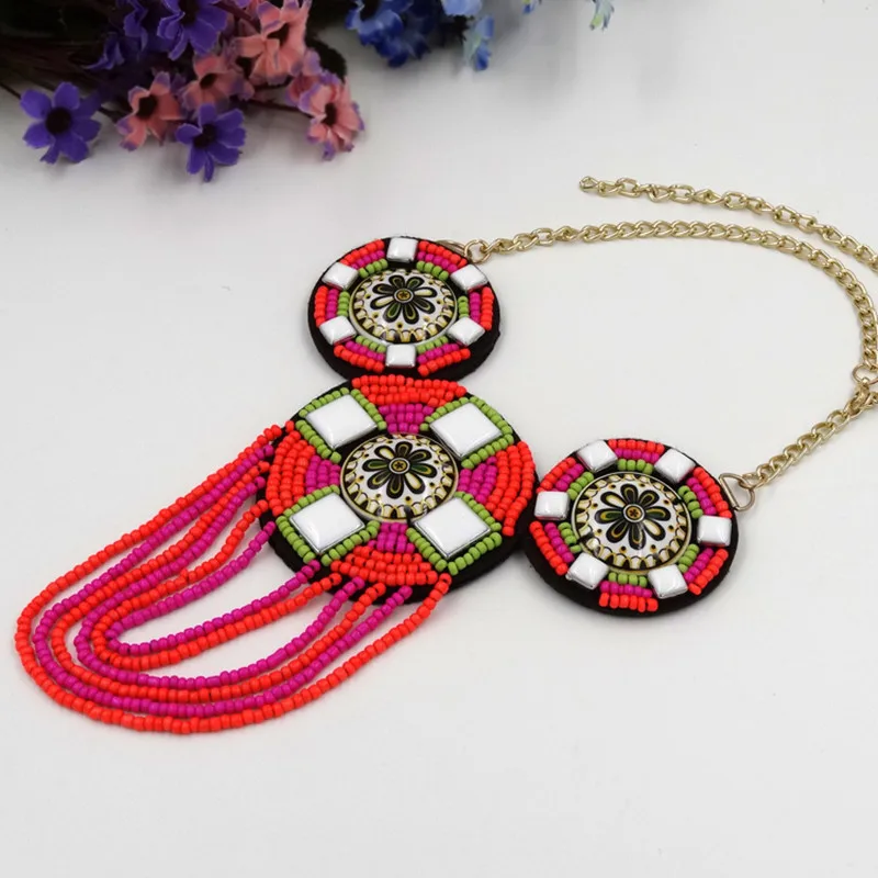 Яркие Цвет колье Цепочки и ожерелья турецкий Для женщин Винтаж нить с семенами