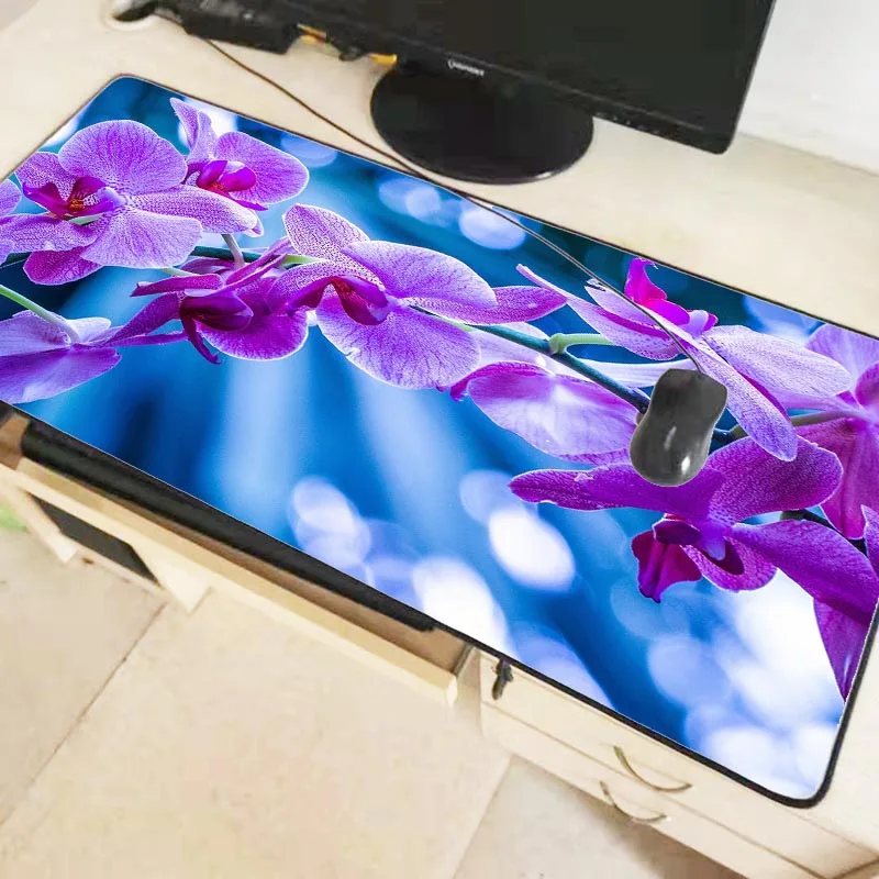 Большой игровой коврик для мыши Mairuige с фиолетовыми цветами 300*800*2 мм скоростной