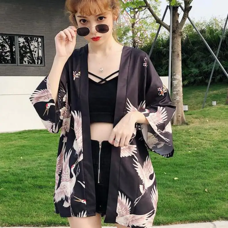 Модные женские японские кимоно кардиган летние тонкие свободные блузки Haori кимоно в традиционном стиле юката девушки Повседневный Кардиган Одежда