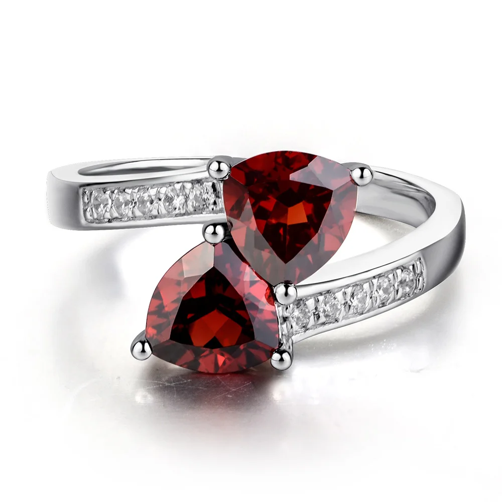 Украшения leige кольца из натурального граната треугольные двойные камни